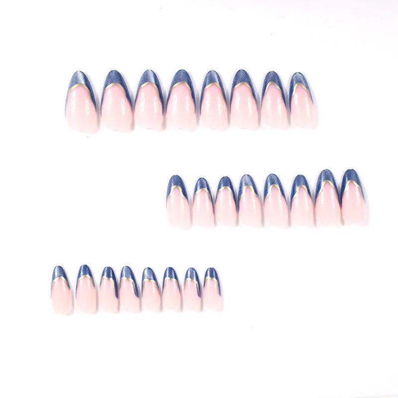 Press-On Nails French Tip Blue Ombre Set of 24
