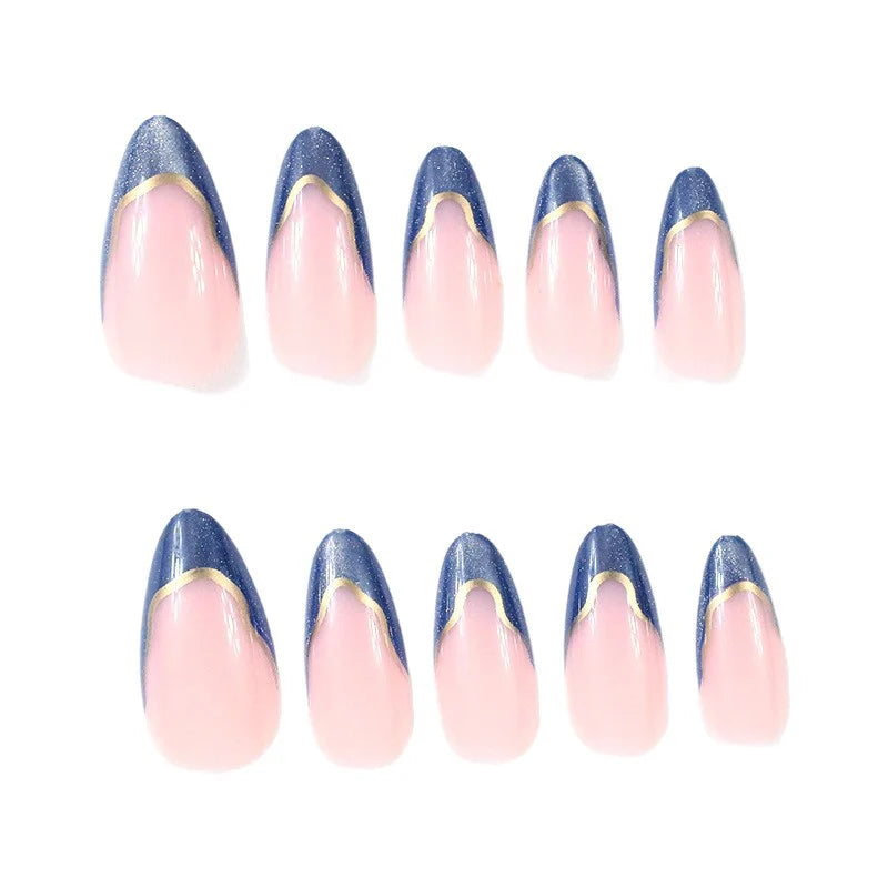 Press-On Nails French Tip Blue Ombre Set of 24
