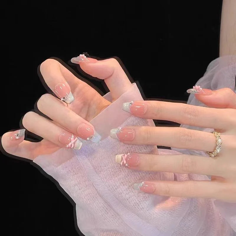Press-On Nails French Tip Floral Accents
