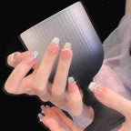 Press-On Nails French Tip Floral Accents