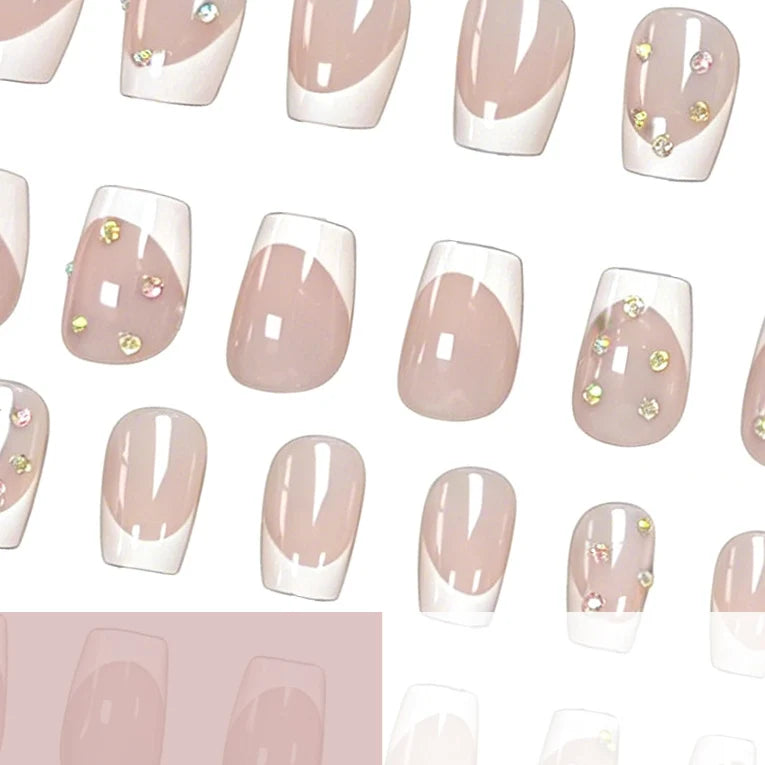 Press-On Nails French Tip & Gemstone Accents