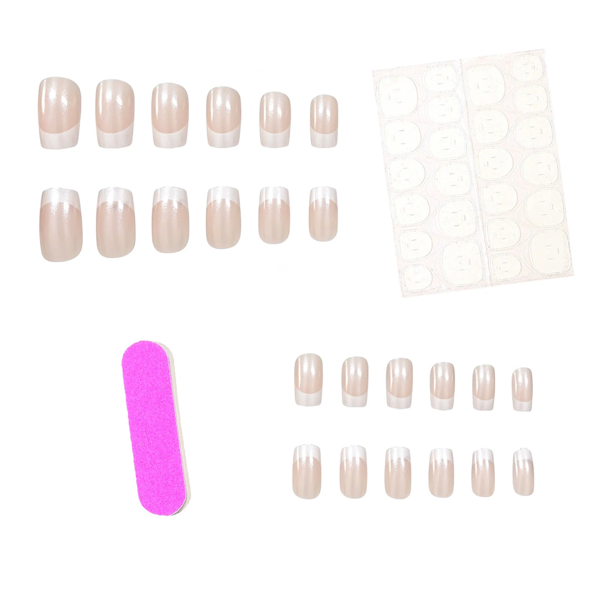 Press-On Nails French Tip Glossy Set of 24