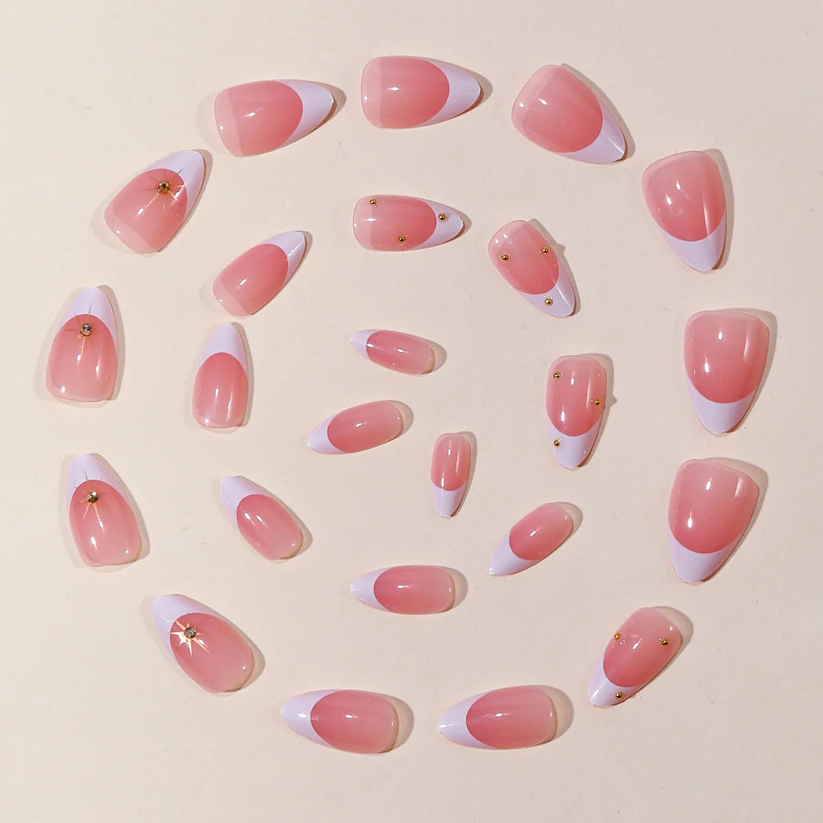 Press-On Nails French Tip Gold Accent Gel Finish