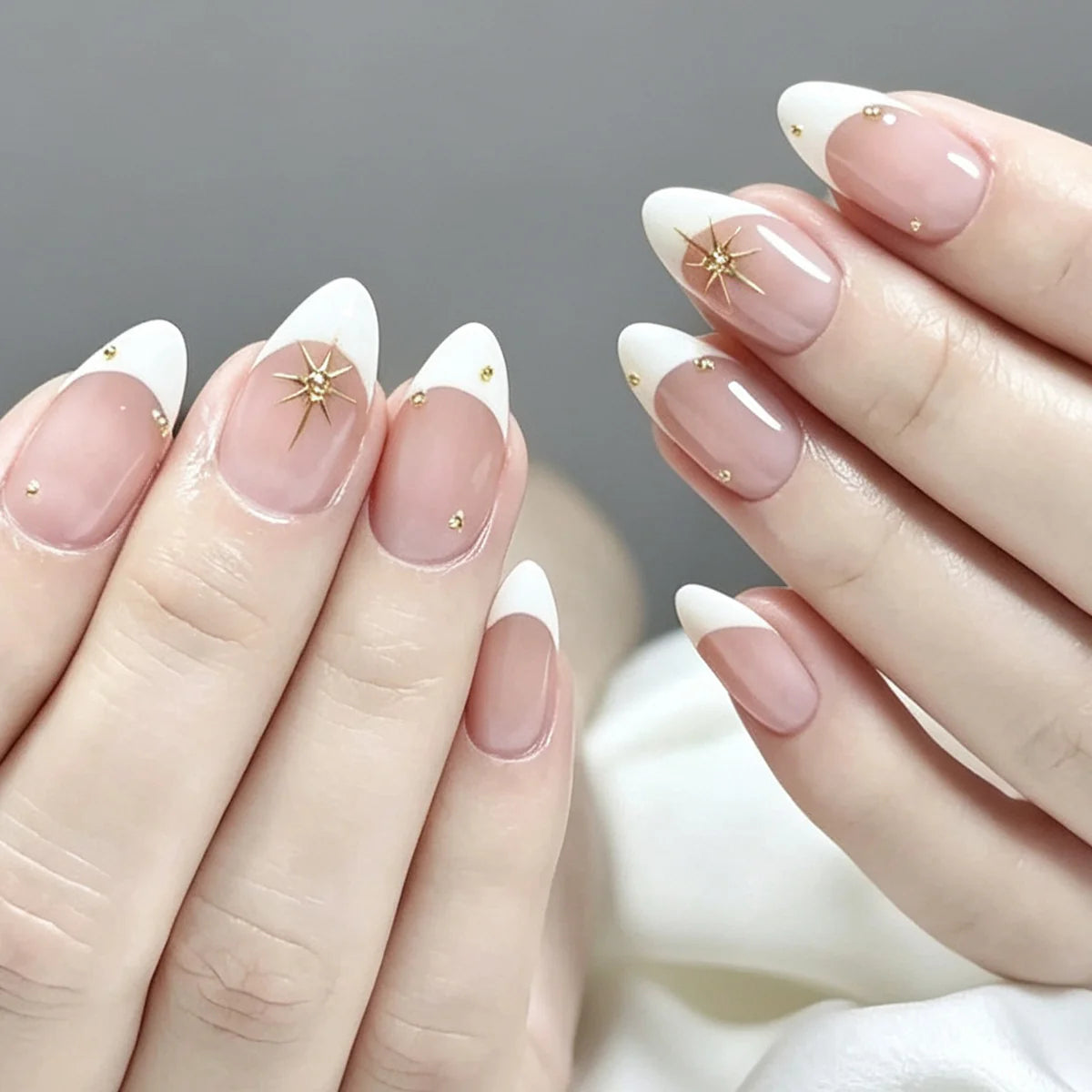 Press-On Nails French Tip Gold Accent Gel Finish