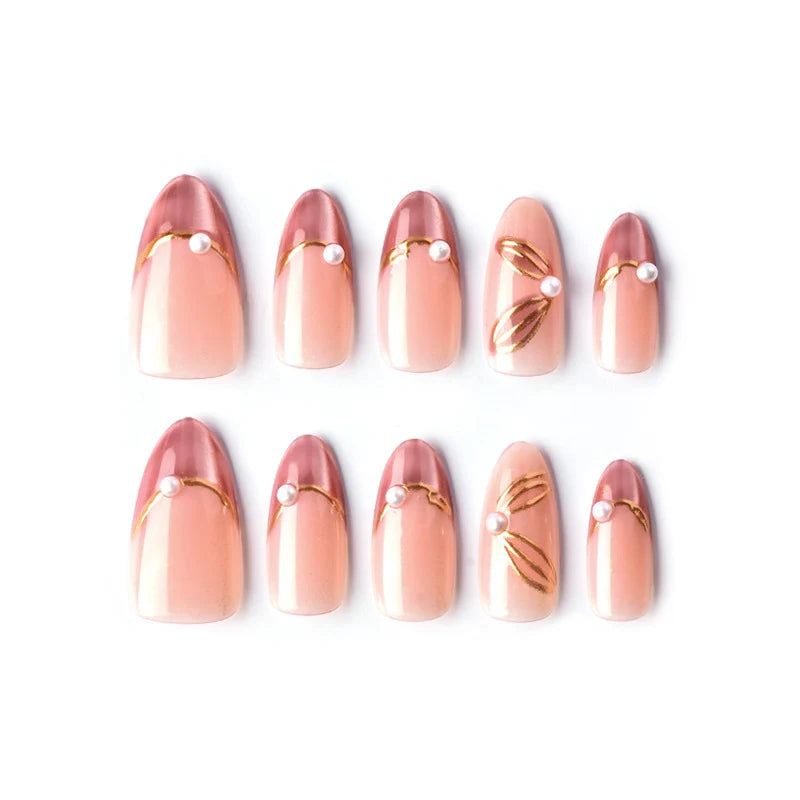 Press-On Nails French Tip Gold Accent Reusable
