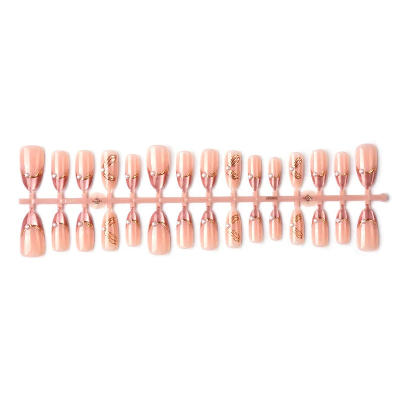Press-On Nails French Tip Gold Accent Reusable