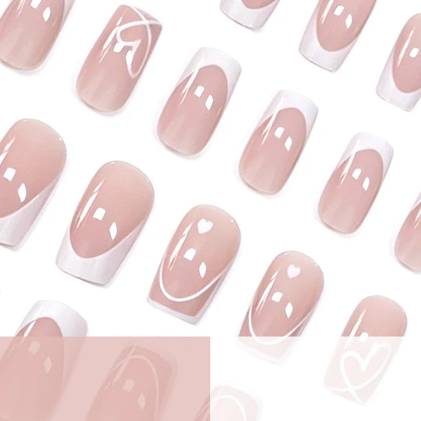 Press-On Nails French Tip Heart-Embellished Set Of 24
