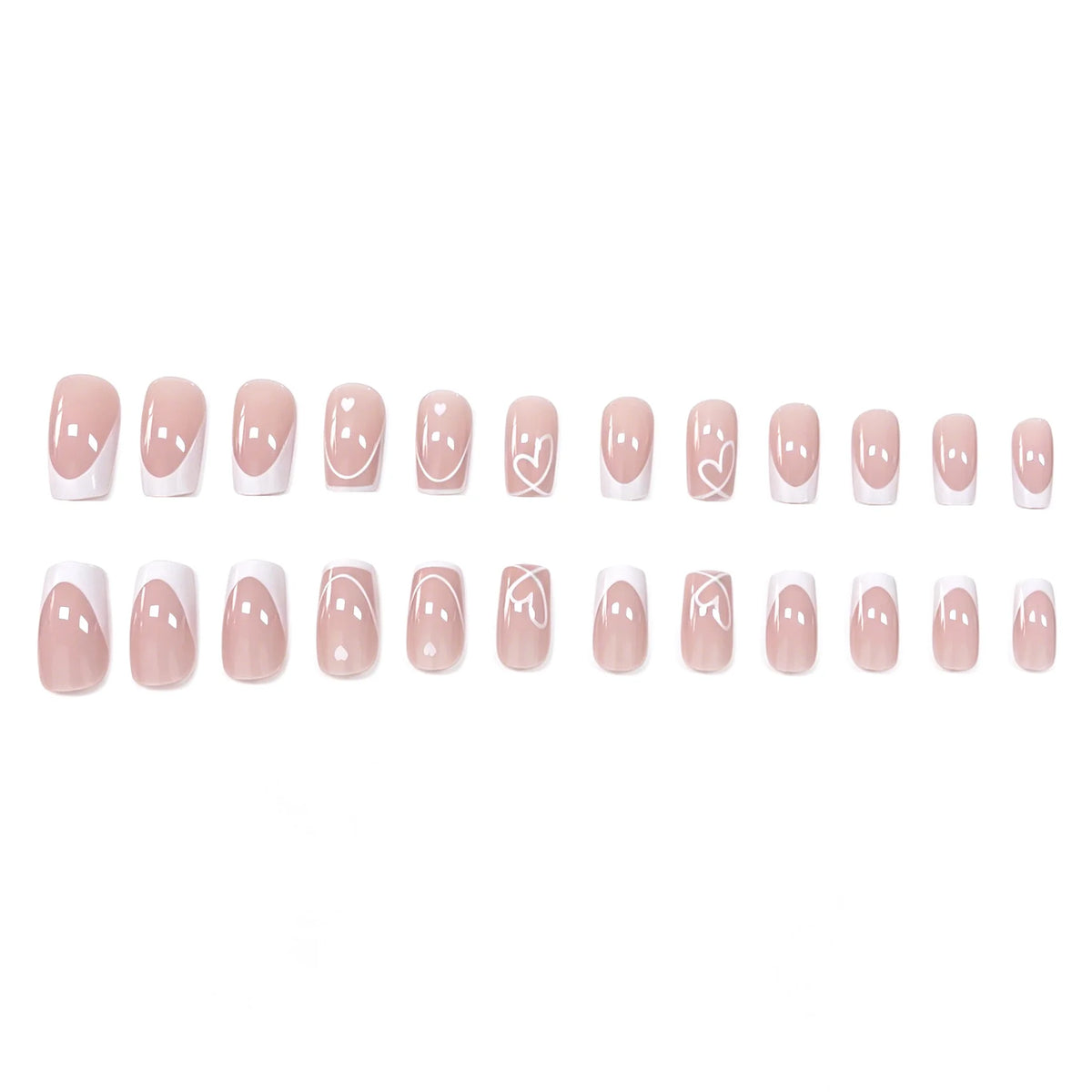 Press-On Nails French Tip Heart-Embellished Set Of 24