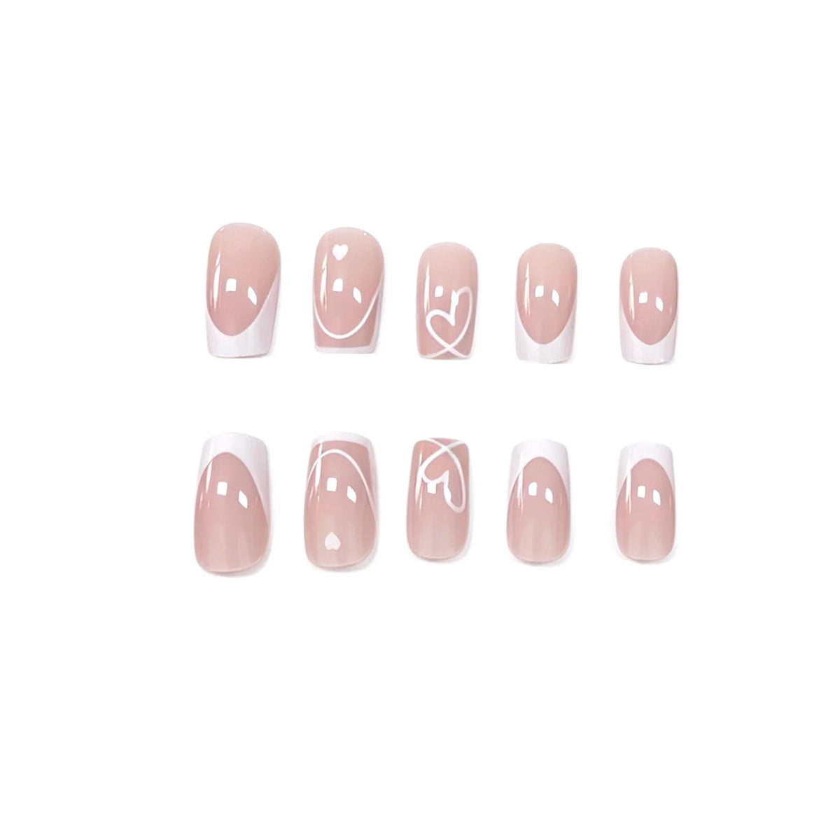 Press-On Nails French Tip Heart-Embellished Set Of 24