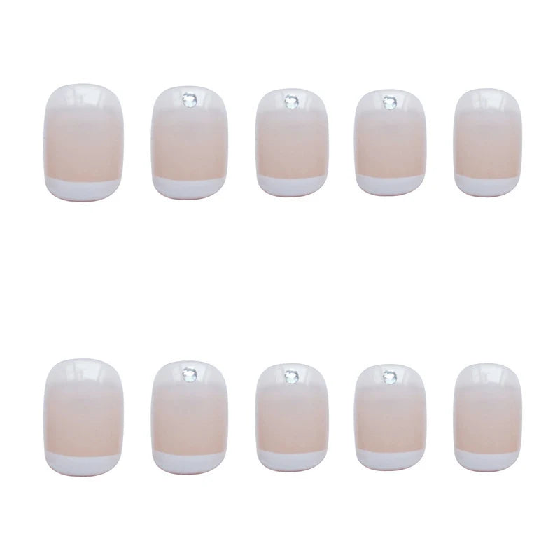 Press-On Nails French Tip Rhinestone Glue-On