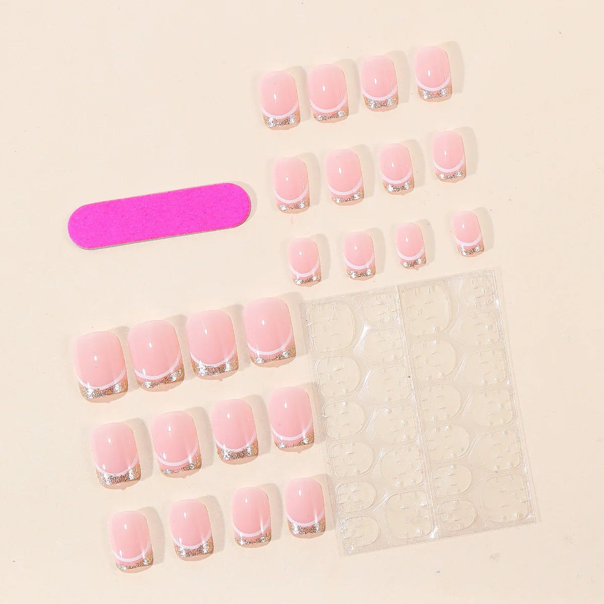 Press-On Nails French Tip White Glitter Durable