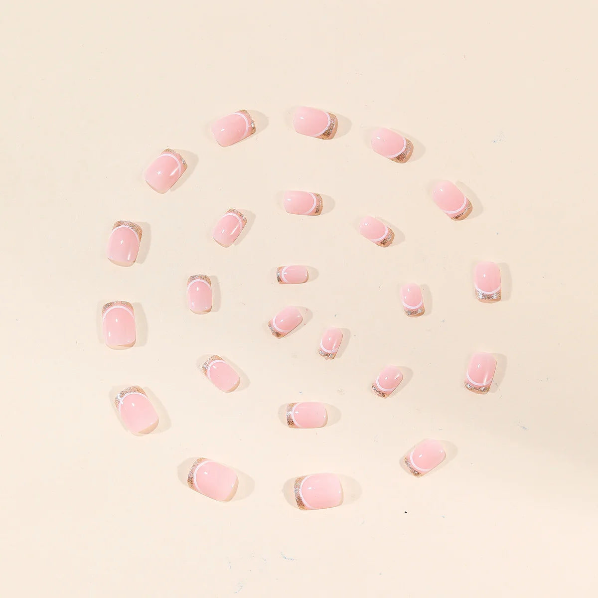 Press-On Nails French Tip White Glitter Durable