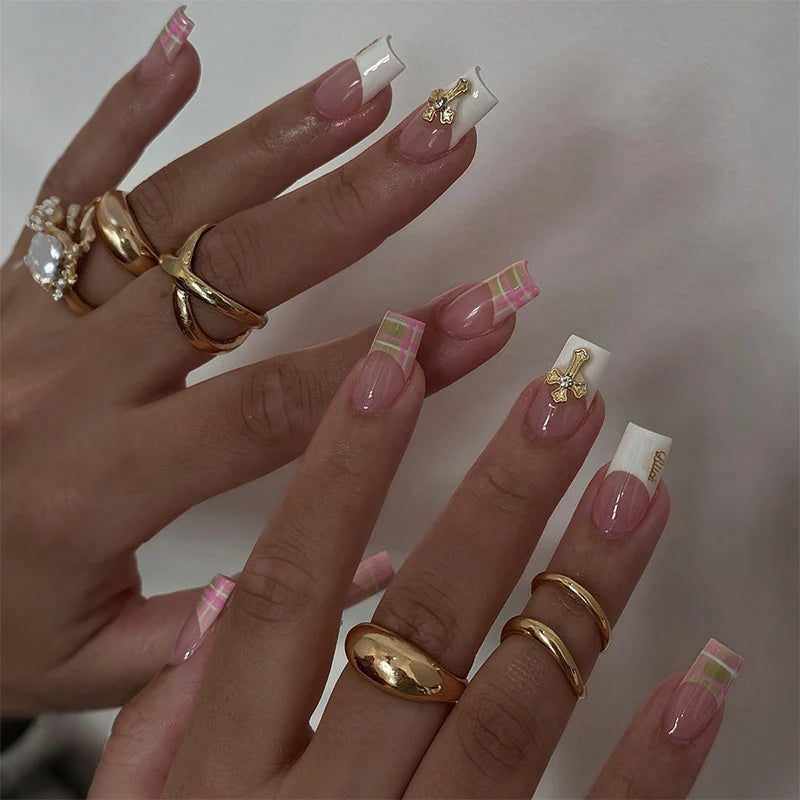 Press-On Nails French Tip With Decorative Accents