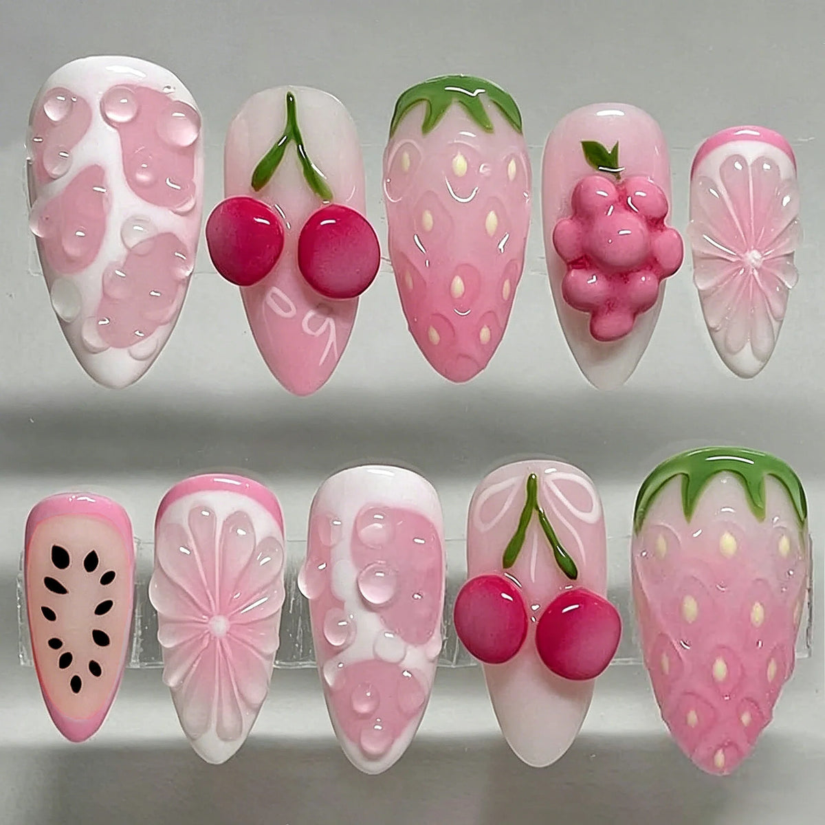 Press-On Nails Fruit Motifs Durable Removable