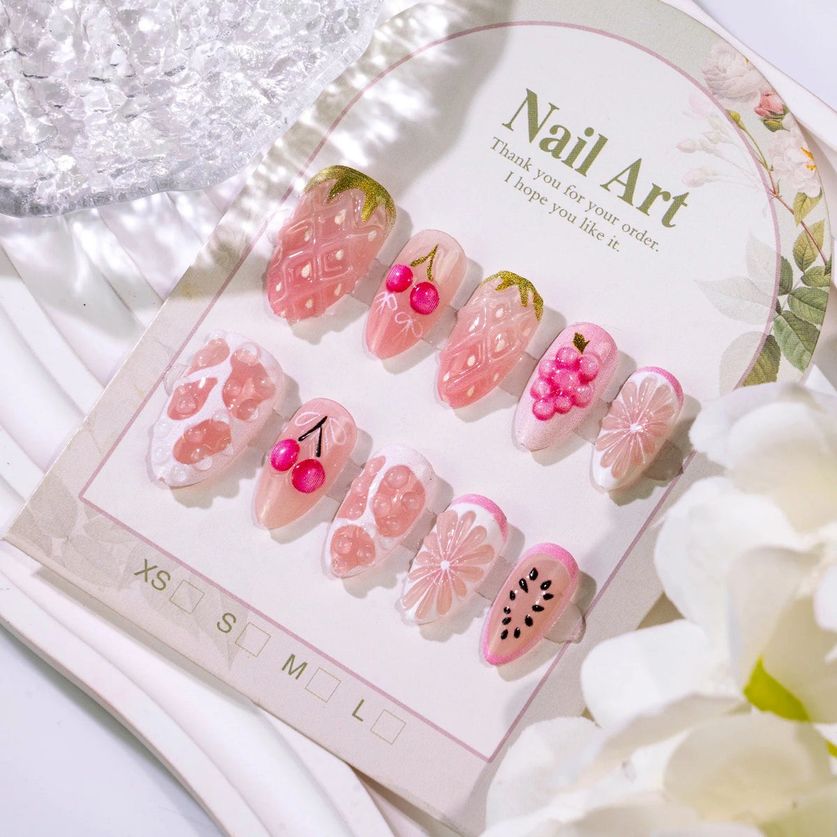 Press-On Nails Fruit Motifs Durable Removable