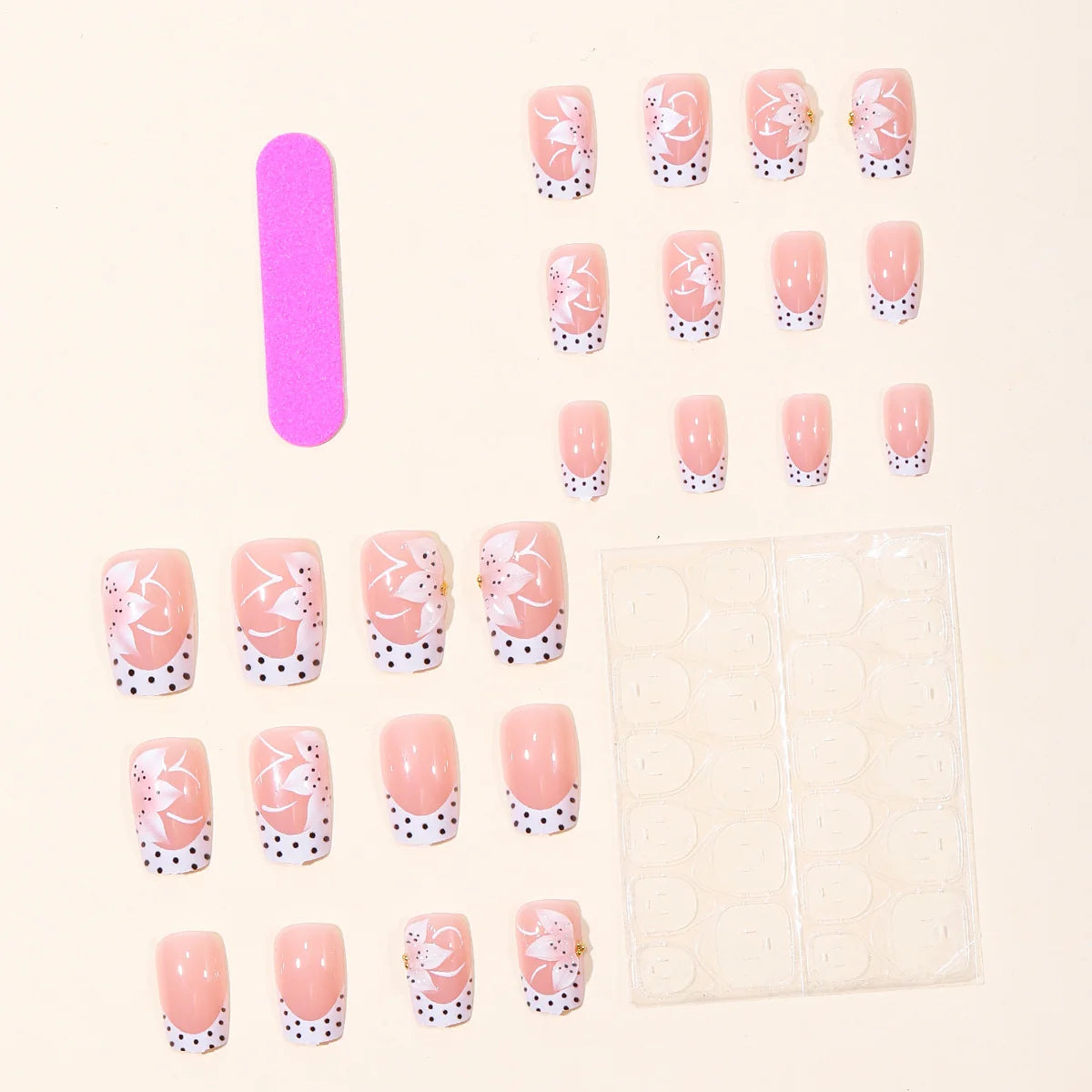 Press-On Nails Full-Cover Acrylic Floral French Tips