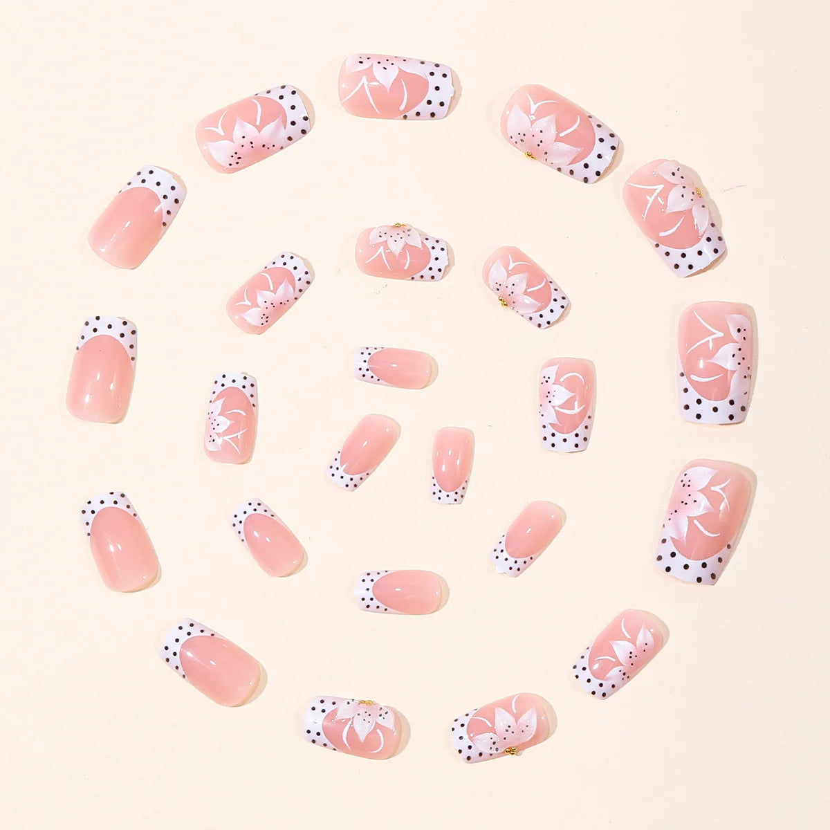 Press-On Nails Full-Cover Acrylic Floral French Tips