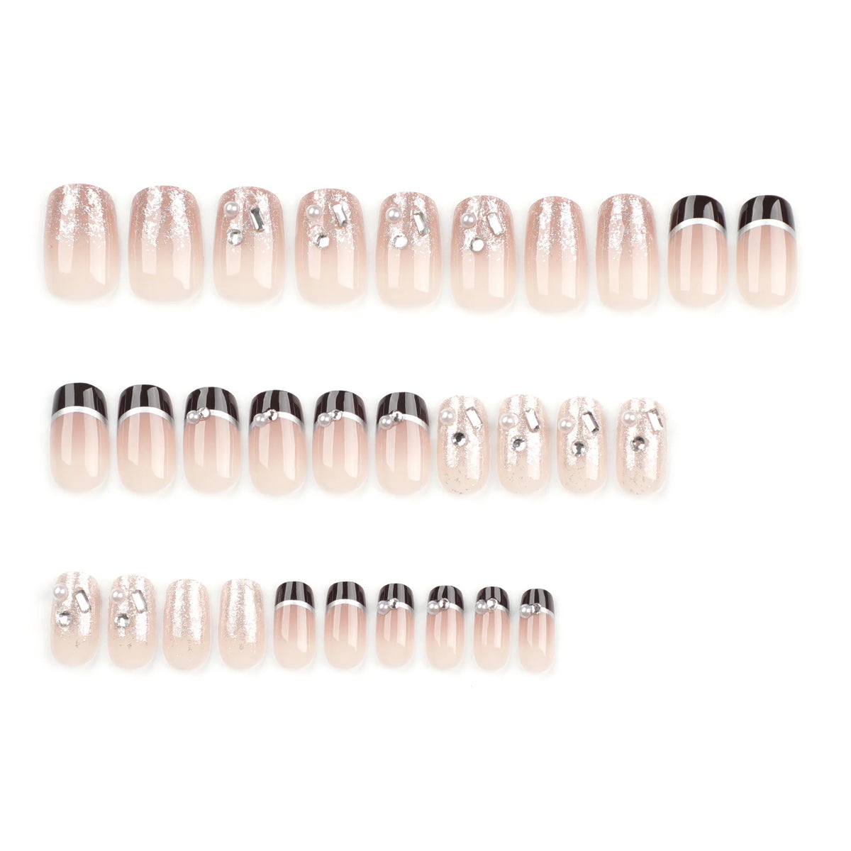 Press-On Nails Full-Cover Glitter & Rhinestone Easy Application