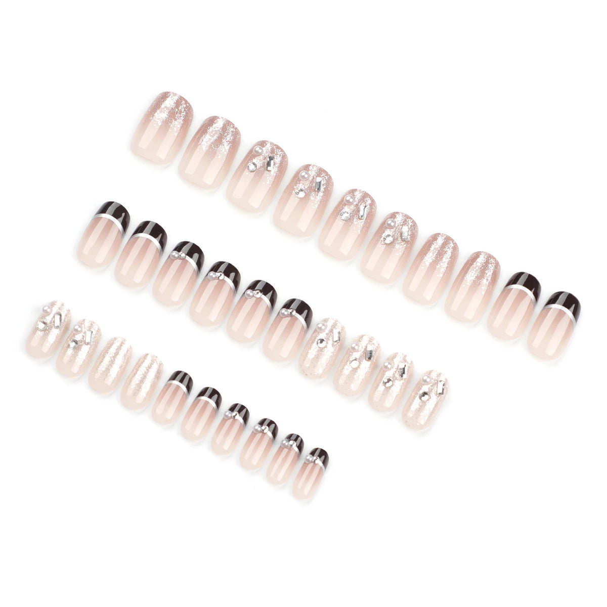 Press-On Nails Full-Cover Glitter & Rhinestone Easy Application