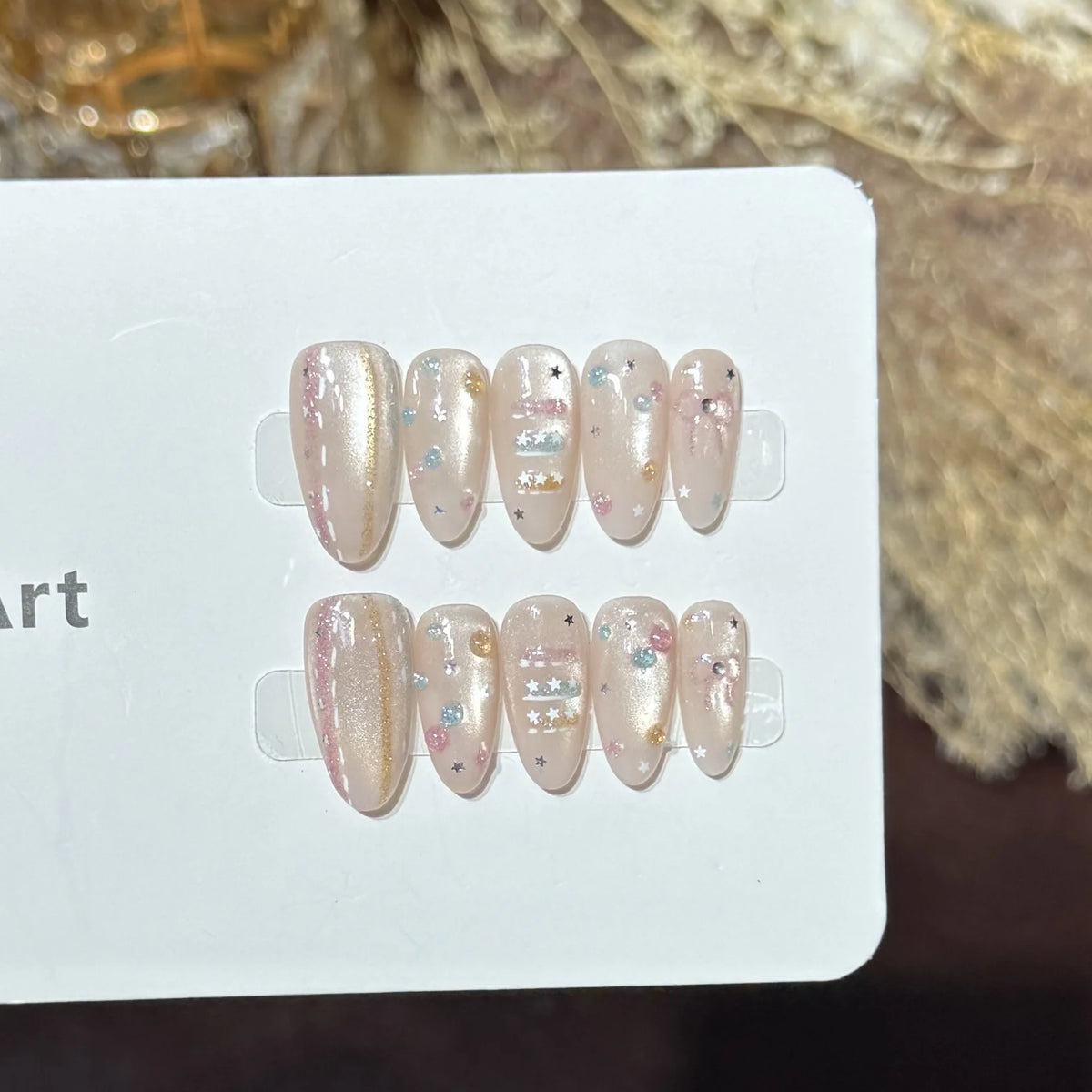 Press-On Nails Gemstone Accent Glossy Finish & Strong Adhesive