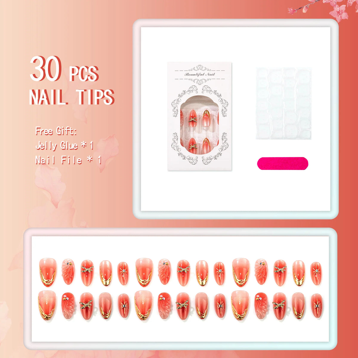 Press-On Nails Gemstone-Embellished No-Glue