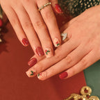 Press-On Nails Gingerbread & Snowflake Reusable Easy Application