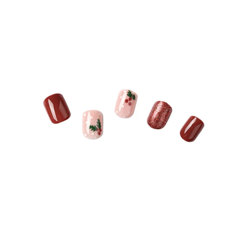 Press-On Nails Gingerbread & Snowflake Reusable Easy Application