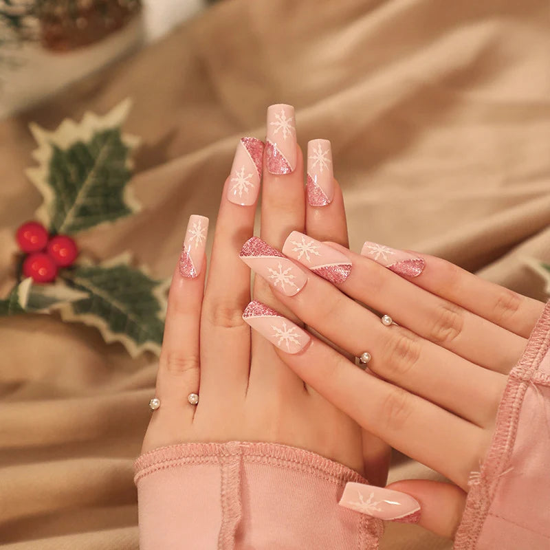 Press-On Nails Gingerbread & Snowflake Reusable Easy Application