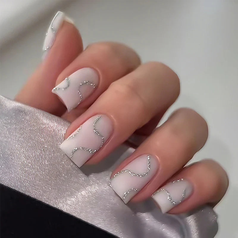 Press-On Nails Glitter Accent Full-Cover Reusable