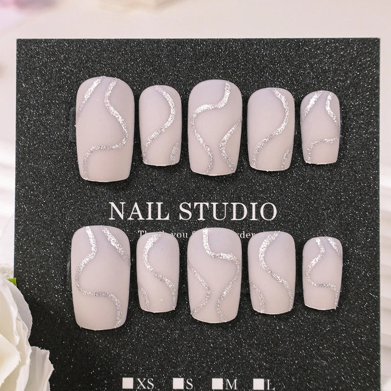 Press-On Nails Glitter Accent Full-Cover Reusable