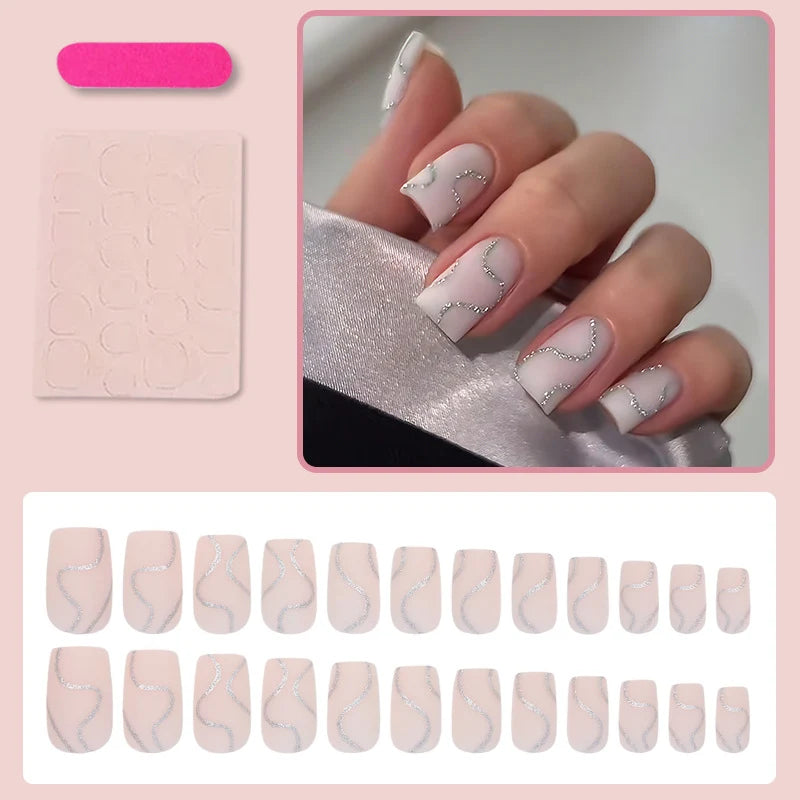 Press-On Nails Glitter Accent Full-Cover Reusable