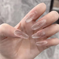 Press-On Nails Glitter Almond Shape Gray