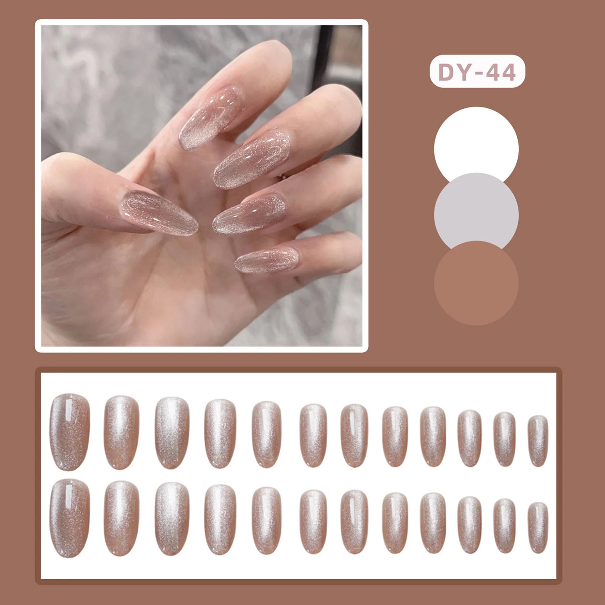 Press-On Nails Glitter Almond Shape Gray