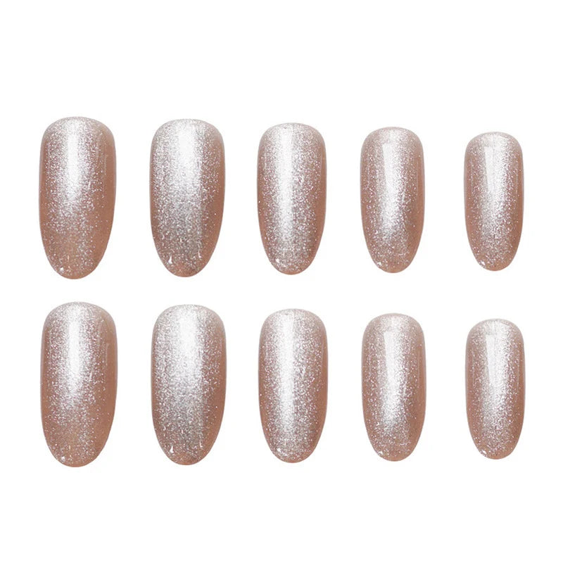 Press-On Nails Glitter Almond Shape Gray