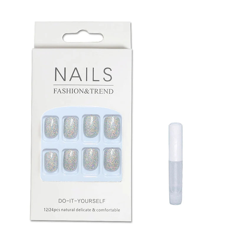 Press-On Nails Glitter Finish 24-Piece Set With Glue