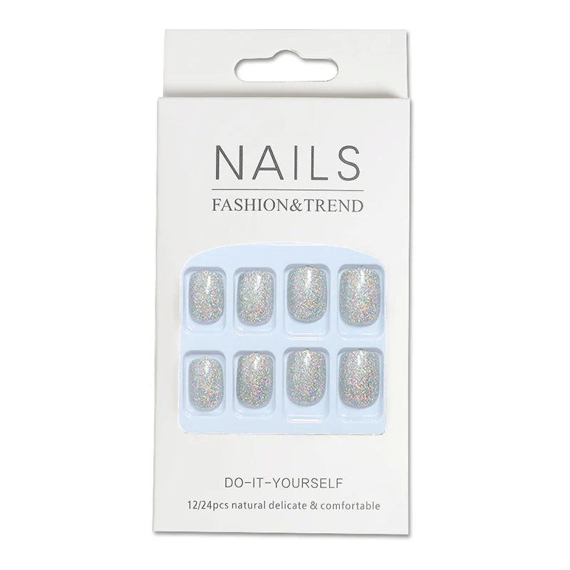 Press-On Nails Glitter Finish 24-Piece Set With Glue