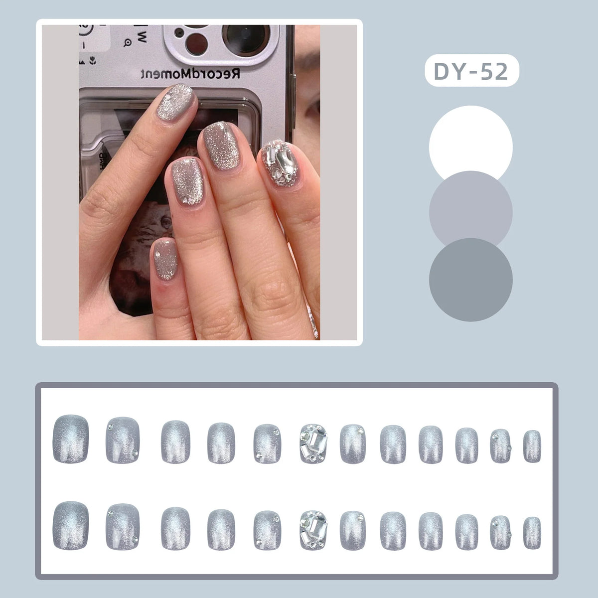 Press-On Nails Glitter Finish Glue-On & Custom Fit