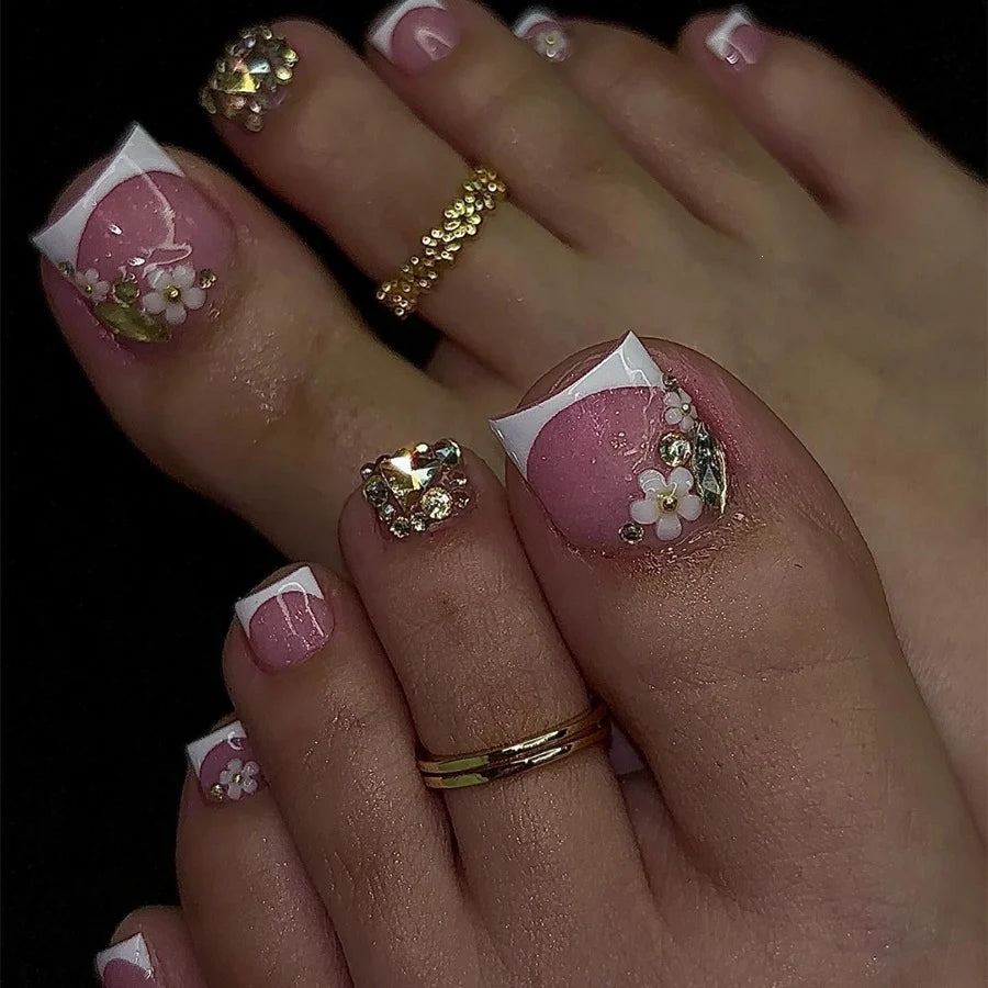 Press-On Nails Glitter & Floral Includes File & Adhesive Pads