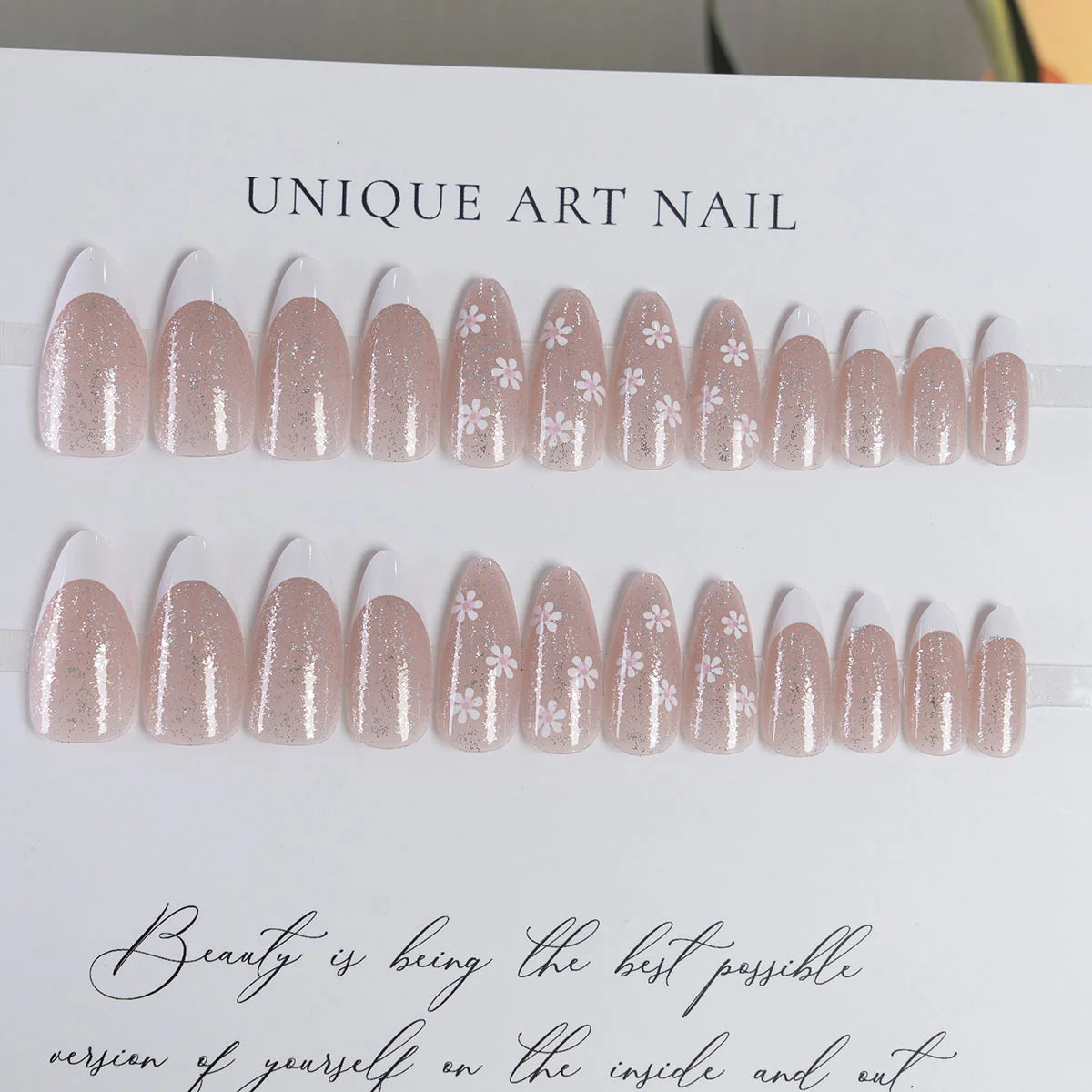 Press-On Nails Glitter Floral Peel & Stick Long-Lasting Wear