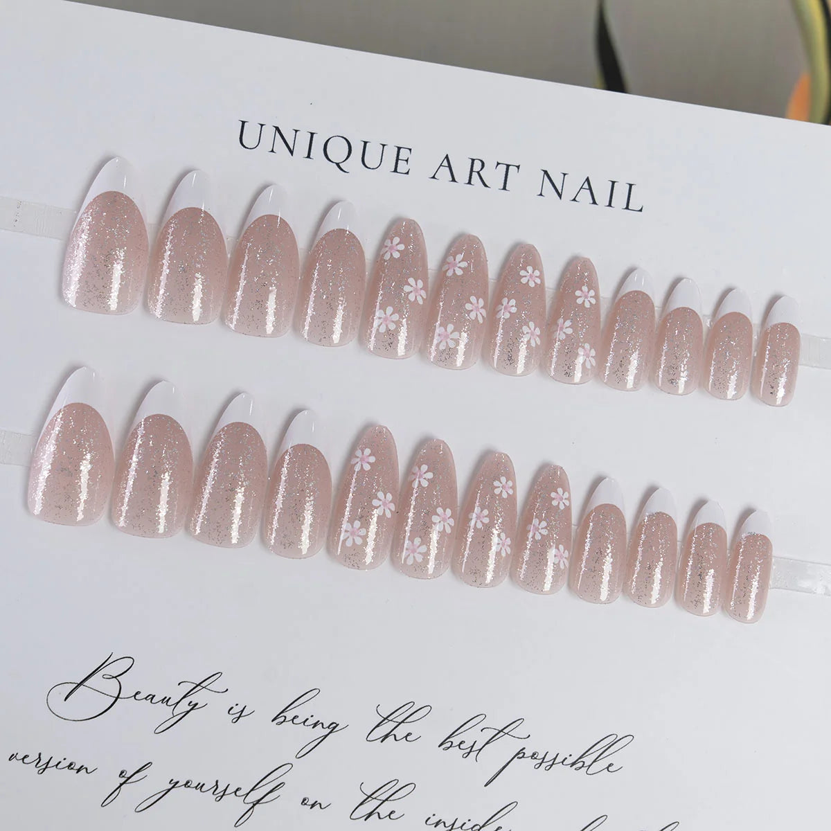 Press-On Nails Glitter Floral Peel & Stick Long-Lasting Wear