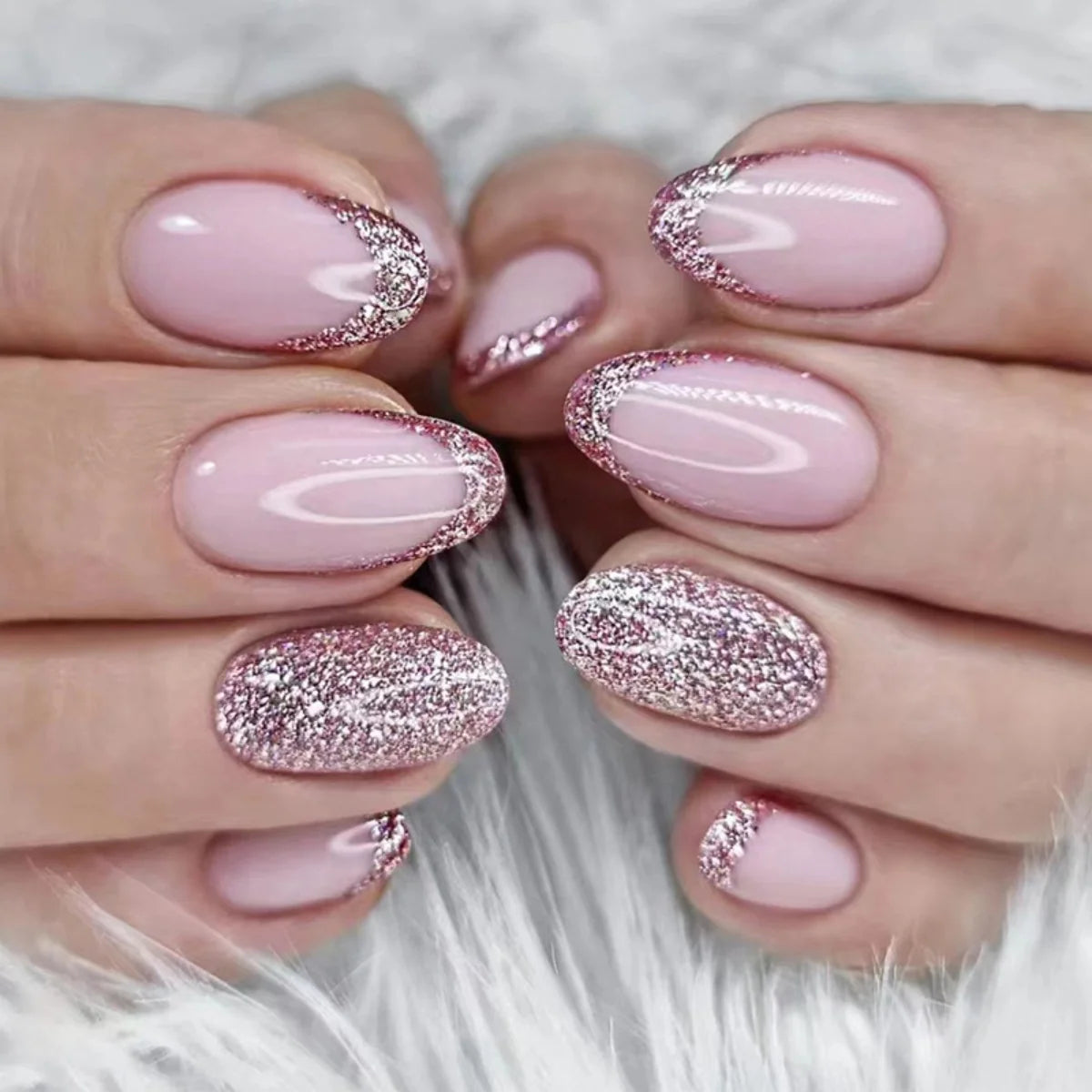 Press-On Nails Glitter French Tip Blue Comfort Fit