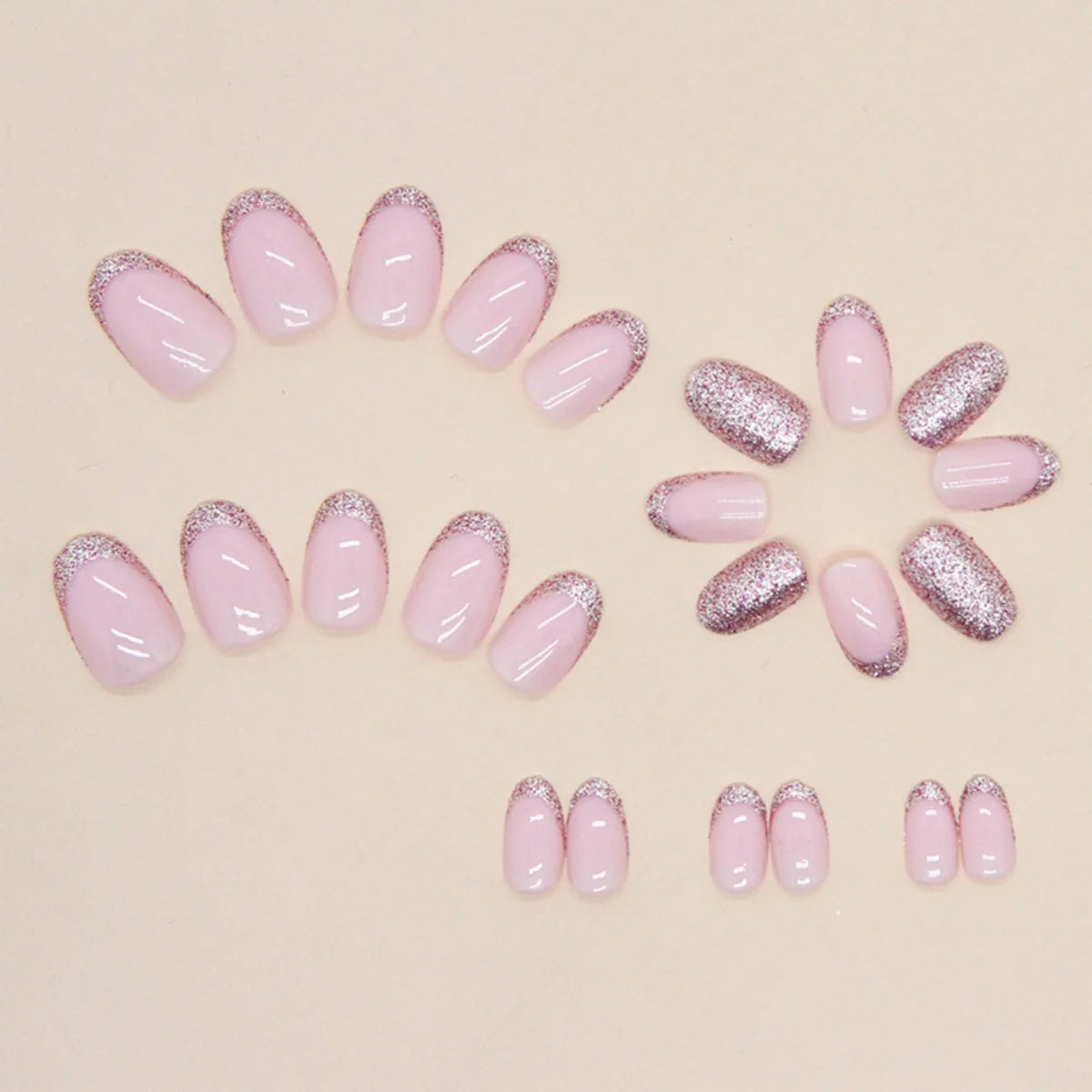 Press-On Nails Glitter French Tip Blue Comfort Fit