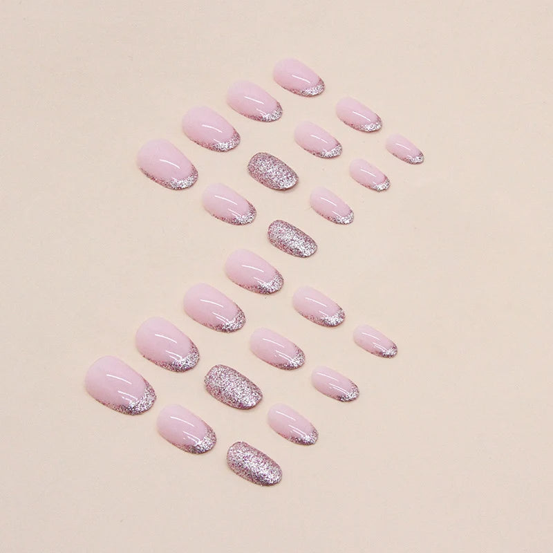Press-On Nails Glitter French Tip Blue Comfort Fit