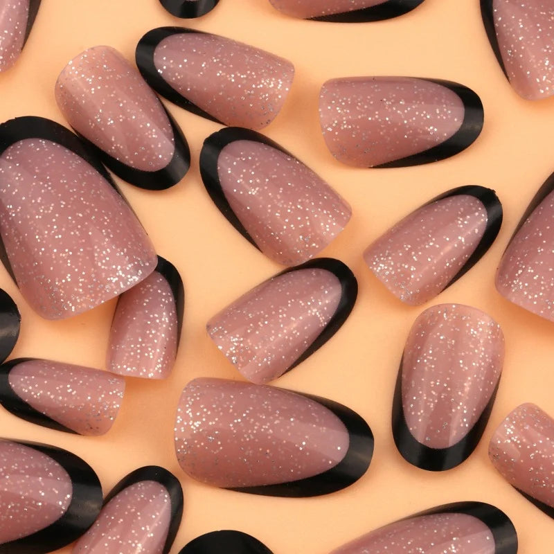 Press-On Nails Glitter French Tip Jelly Gel