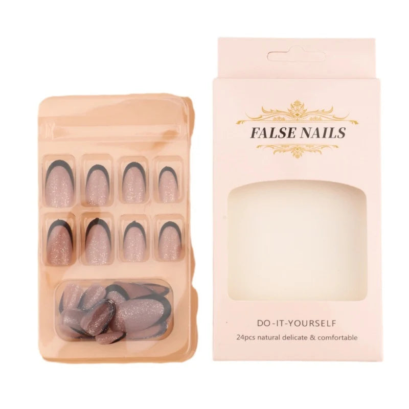 Press-On Nails Glitter French Tip Jelly Gel