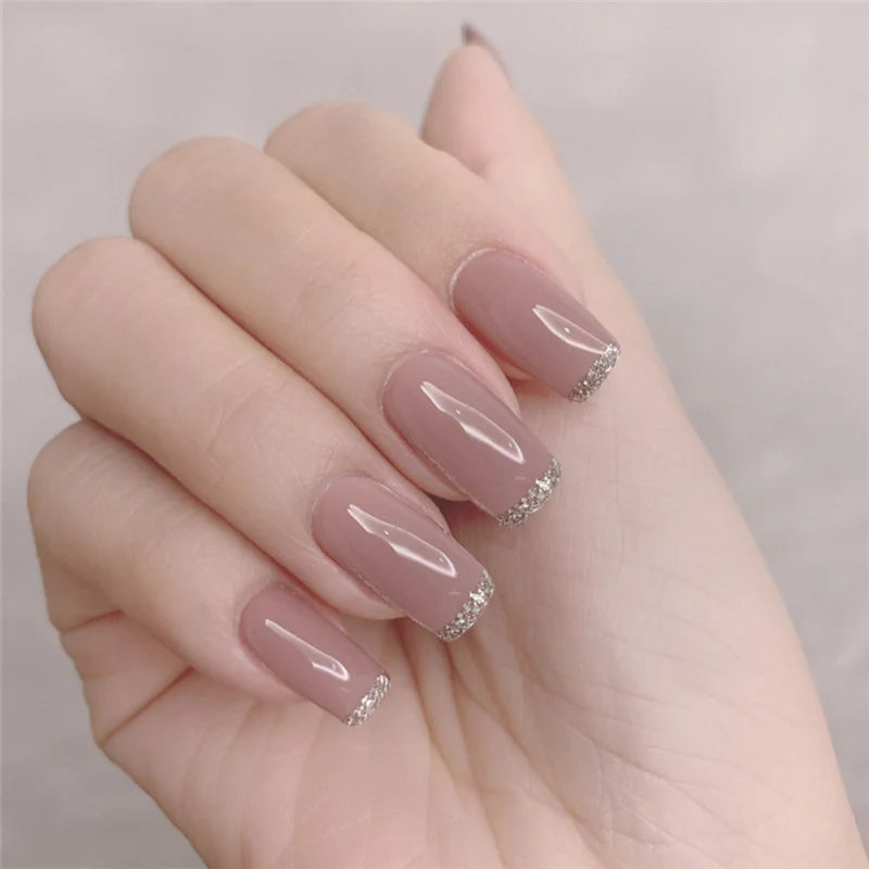 Press-On Nails Glitter French Tip Peel-And-Press Lightweight Comfort
