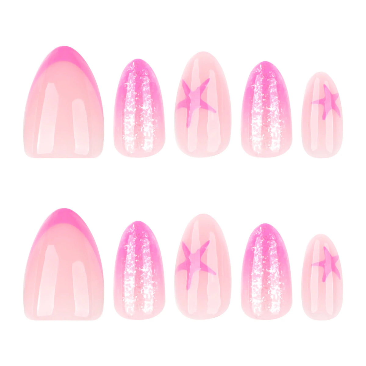 Press-On Nails Glitter Gradient Star Design Lightweight Acrylic Coating