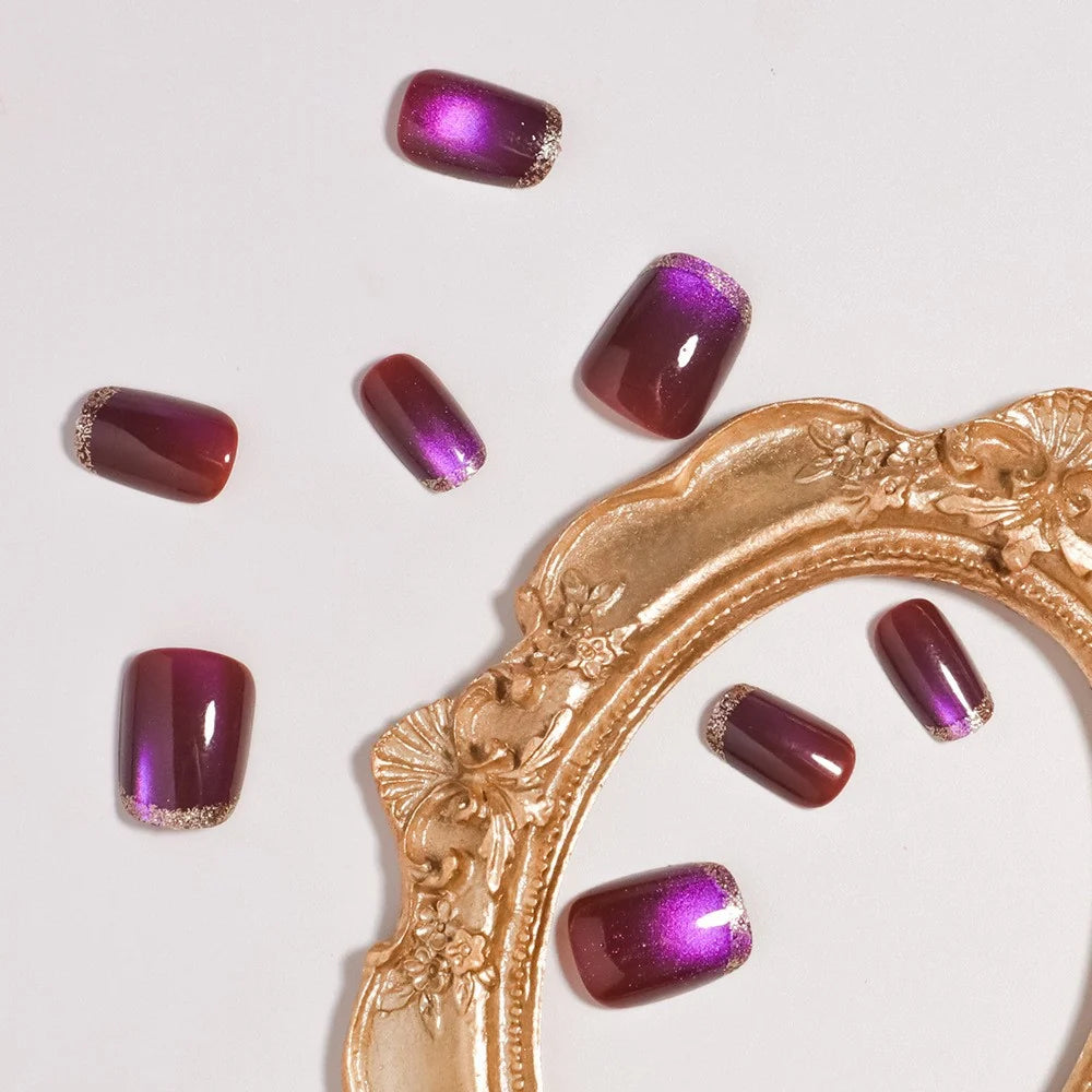 Press-On Nails Glitter Ombre Cat Eye Set of 24