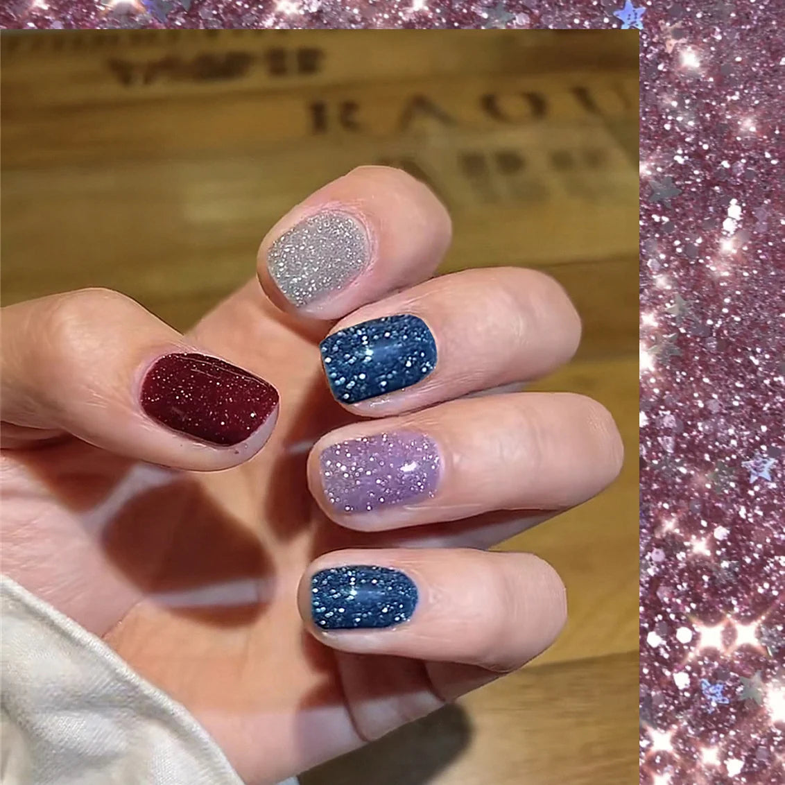 Press-On Nails Glitter Reusable Easy-Apply Adhesive