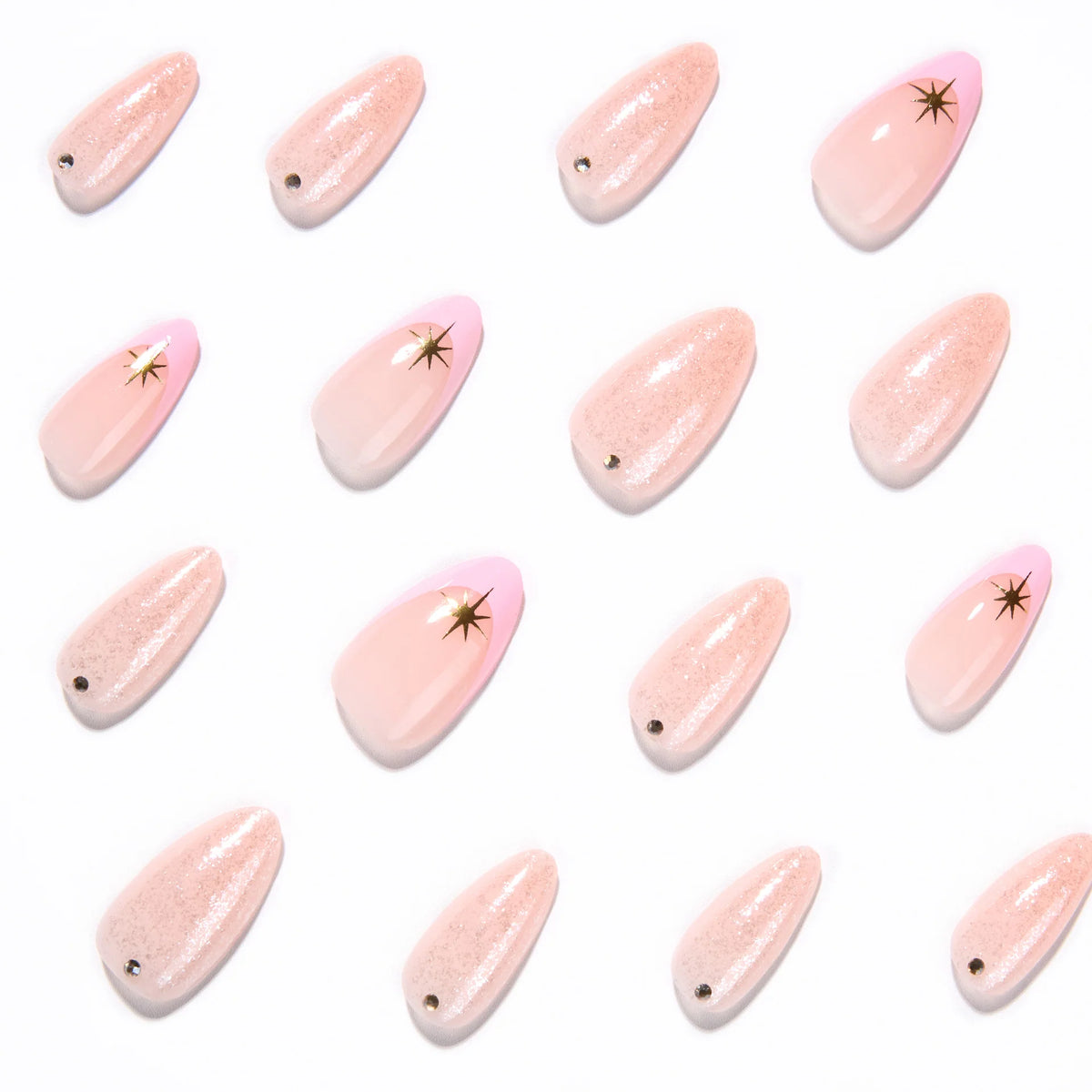Press-On Nails Glitter & Star Accents Long-Lasting Shine